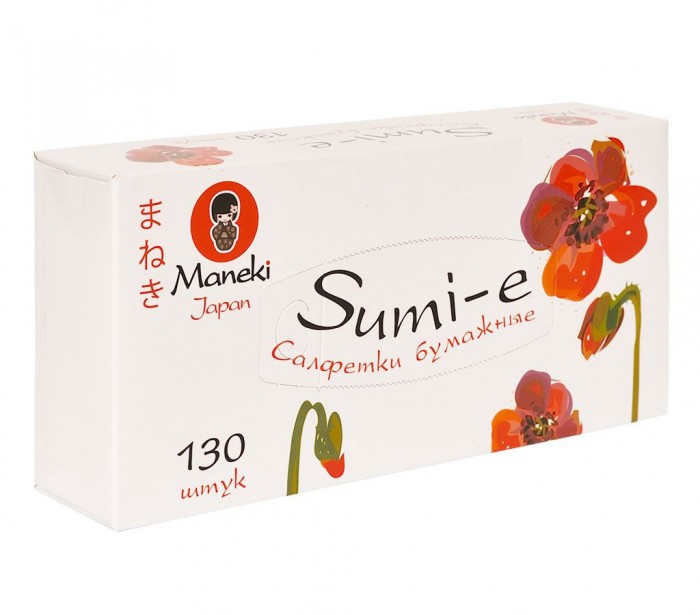 Салфетки Maneki Салфетки бумажные Sumi-e белые 2 слоя 130 шт. полотенца кухонные maneki полотенца кухонные бумажные sumi e 2 слоя 60 л белые 2 рулона упаковка