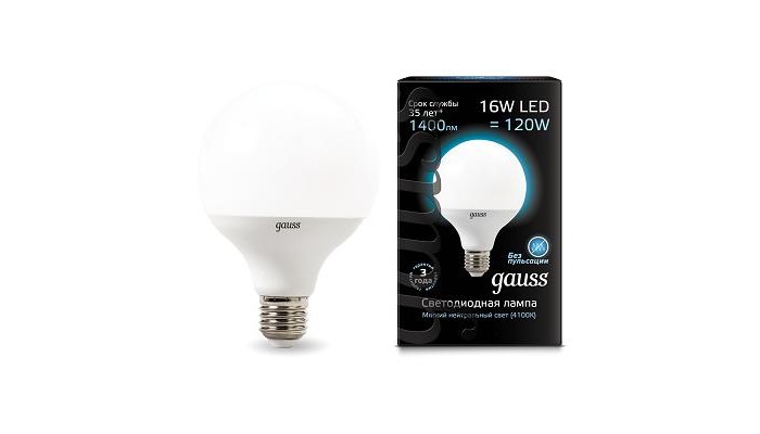 Светильник Gauss Лампа LED G95 E27 16W 1400lm 4100K, Лампа LED G95 E27 16W 1400lm 4100K
Светильник Gauss Лампа LED G95 E27 16W 1400lm 4100K, Лампа LED G95 E27 16W 1400lm 4100K