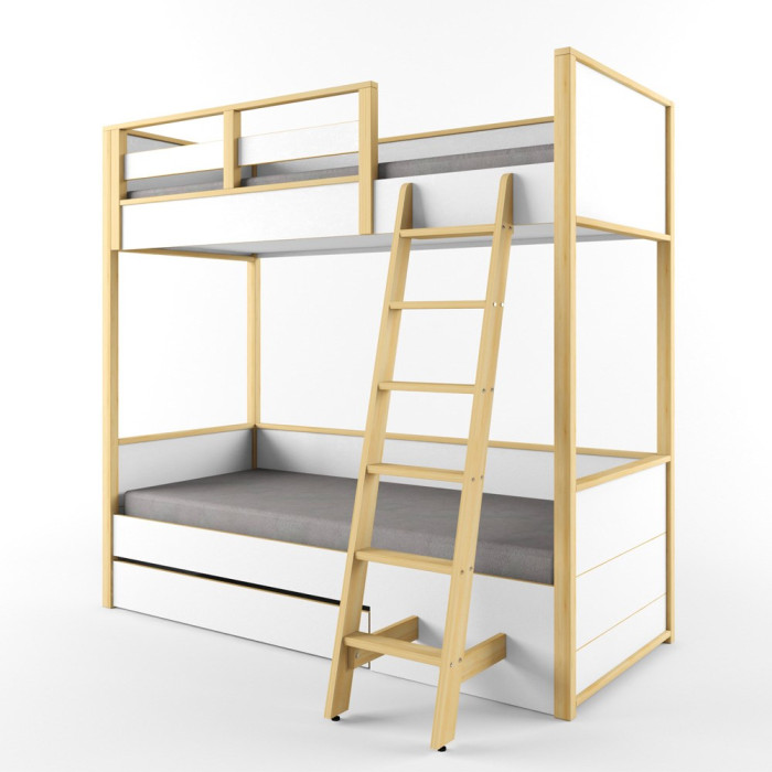 Кровати для подростков 38 Попугаев двухъярусная с выкатным ящиком и лестницей Робин Wood Лайт 190x80 см