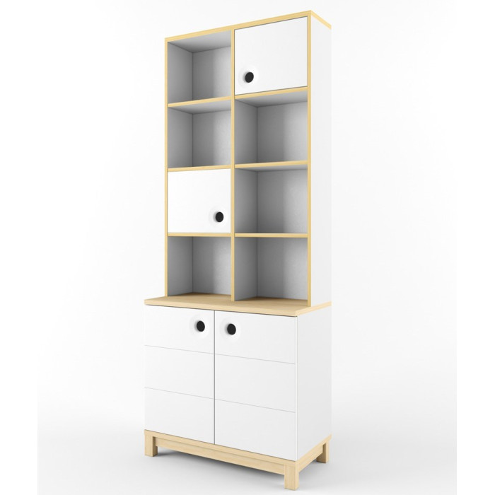 Шкаф 38 Попугаев Стеллаж с открытыми и закрытыми полками Робин Wood Лайт 205x80x40 см