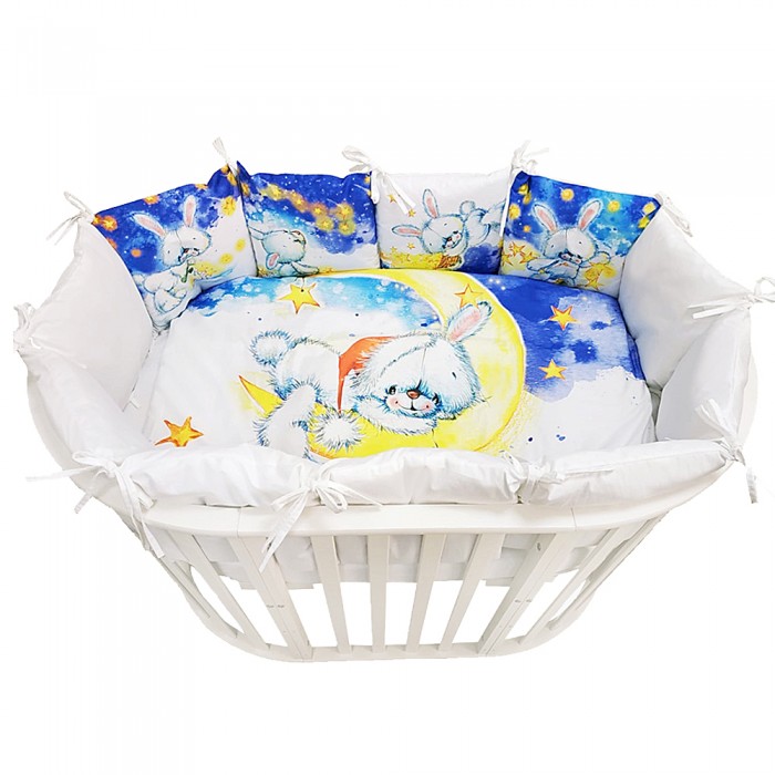 фото Комплект в кроватку Альма-Няня для овальной кроватки Детская история Зайка в звездах (6 предметов)