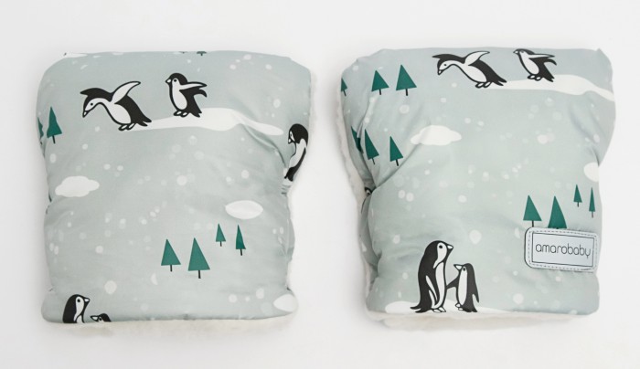фото Amarobaby муфты-варежки на ручку коляски snowy travel пингвины