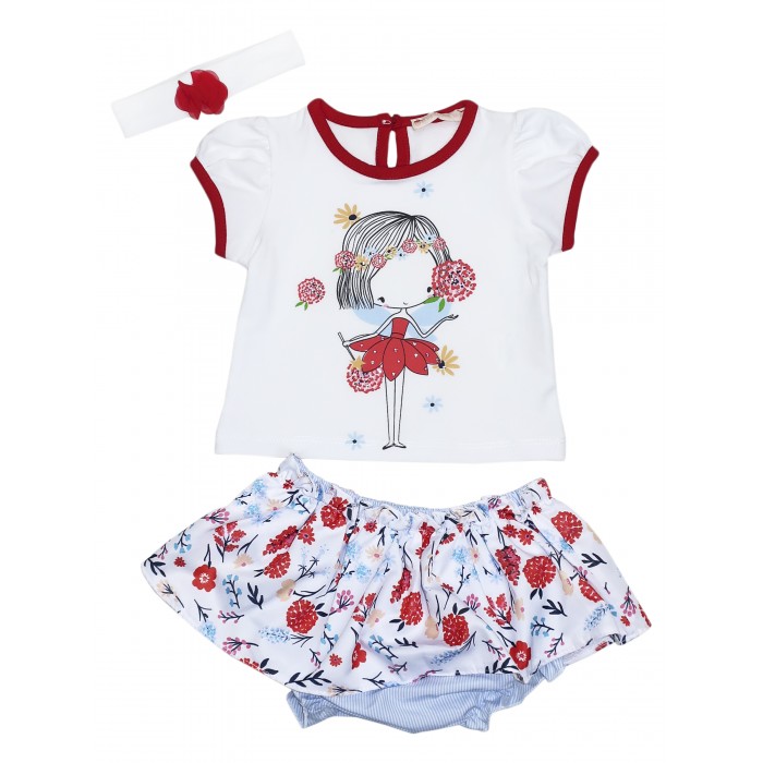 Baby Rose Комплект для девочки футболка, юбка-песочник, повязка 3350 - фото 1