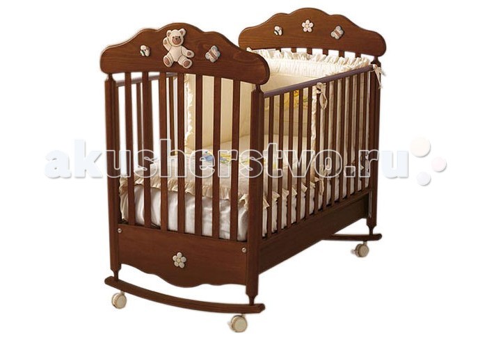 Детская кроватка Baby Expert BijouxBijoux Детская кроватка Baby Expert BijouxBijouxДетская кроватка Baby Expert Bijoux. Особенности кроватки: изготовлена из экологически чистых материалов декоративный элемент: керамическая плитка ручной работы старинная оригинальная технология граффито с использованием цветной глины покрашена краской на водной основе (путём растворения смол в воде, а не в химических веществах) каркас кроватки сделан из цельной древесины (бук) ножки кроватки оборудованы резиновыми съёмными колёсиками кроватка фиксируется на месте специальными тормозами к кроватке прилагаются полозья-качалки как опция для того, чтобы ребёнка было удобно укачивать борта кроватки легко регулируются по высоте и их можно поднимать и опускать одной рукой монтаж кроватки очень прост за счет Easy Fix, системы упрощенного монтажа без применения инструментов кроватка снабжена специальным ящиком для белья, расположенным в основании кроватки ящик оснащен металлическими направляющими с лёгким скольжением и блокировкой во избежание невольного выпадения ящика края кроватки покрыты нетоксичными оболочками, которые гарантируют максимальную безопасность ребенку в случае соприкосновения со ртом, и в то же время защищают кроватку от царапин края раздвижные и выше 60 см, как предусмотрено европейскими нормативными требованиями расстояние между планками составляет от 4 до 7 см для того, чтобы не позволять ребенку застревать между ними ногами, руками или головой расстояние между боковыми краями и сеткой меньше 2,5 см, чтобы не позволять ребенку вставлять ножку сетка днища кроватки сделана в соответствии с европейскими нормативными требованиями, с планками из букового дерева сетка гарантирует ребенку правильное положение и соответствующую опору для позвоночника во время сна все декоративные элементы кроватки выполнены из экологически чистых и безопасных материалов Размеры кроватки:124х84х133<br>