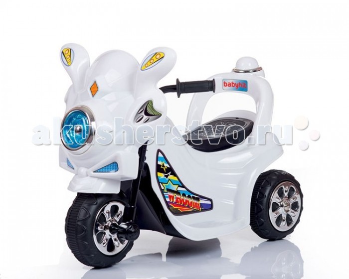 Электромобиль BabyHit WroomWroom Электромобиль BabyHit WroomWroomДетский электромобиль Babyhit Wroom – это миниатюрный трехколесный мотоцикл с электроприводом, LED-фарами и звуковыми эффектами, на котором малыш может кататься не только на улице, но и в помещении. Особенности: Он весит меньше 4 кг и имеет компактные размеры, а двигается со скоростью 3,5 км/ч – средней скоростью пешехода, поэтому можно не опасаться за безопасность маленького гонщика и сохранность его окружения. Высокая спинка и подставки для ножек с рифленой поверхностью не дадут ему выпасть с сиденья на ходу.<br>