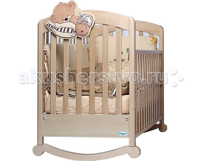 Детская кроватка Baby Italia Leo качалкаLeo качалка Детская кроватка Baby Italia Leo качалкаLeo качалкаДетская кроватка Baby Italia Leo качалка - это чудесная кроватка из экологически чистого материала – древесины бука. Аппликация спящего медвежонка и теплые оттенки сделают детскую комнатку теплой, милой и привлекательной. Формированию позвоночника важный момент в жизни вашего малыша от которого зависит очень многое, например правильная осанка, специальное ложе этой кроватки поможет в этом. С помощью дуг-полозьев кроватку легко качать, что поможет вам с легкостью убаюкивать малыша и его сон будет легким и приятным. Боковины опускаются, что упрощает уход за малышом. Четыре поворотных колесика, которые позволят перемещать кроватку, что будет полезно при уборке. Их можно установить на дуги, правда кроватку качать тогда будет нельзя. изготовлена из массива бука покрытие: нетоксичный лак опускающаяся боковая стенка съемная боковая стенка силиконовые накладки на боковые стенки два уровня положения дна выдвижной ящик качалка самоцентрирующиеся колесики, два из них оснащены системой стопоров колеса имеют прорезиненное покрытие не оставляют следов, не царапают пол<br>