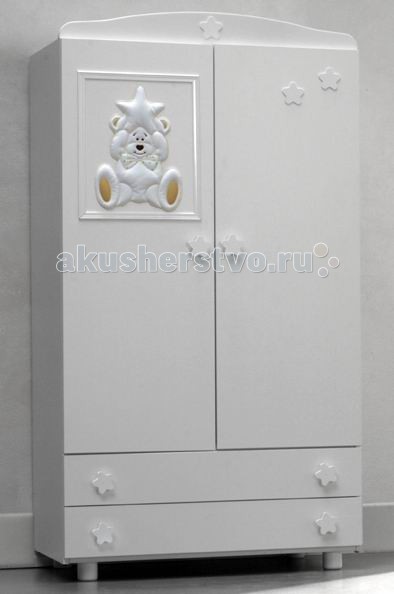 Шкаф Baby Italia Matisse двустворчатыйMatisse двустворчатый Шкаф Baby Italia Matisse двустворчатыйMatisse двустворчатыйШкаф Baby Italia Matisse двустворчатый Изящный двустворчатый шкаф для вашего малыша, выполненный в лучших традициях итальянского дизайна ведущими мастерами компании Baby Italia. Изделие было изготовлено из прочной экологически чистой древесины бука и покрыто натуральными и нетоксичными лаками. Шкаф позволит упорядочить одежду ребенка и обеспечит дополнительный комфорт в детской комнате. Особенности: экологически чистая древесина бука покрыта натуральными и нетоксичными лаками уникальный дизайн и практичность, украшен очаровательным медвежонком соответствует всем европейским стандартам безопасности и не имеет острых углов или деталей хорошо прилегающие закрытые шурупы и болты – отсутствие царапин и мелких травм у детей большая перекладина для вешалок два выдвижных ящика удобные эргономичные ручки 4 ножки пространство между дном шкафа и полом позволяет осуществлять влажную уборку без необходимости передвигать его Размеры 59х94х175 см<br>