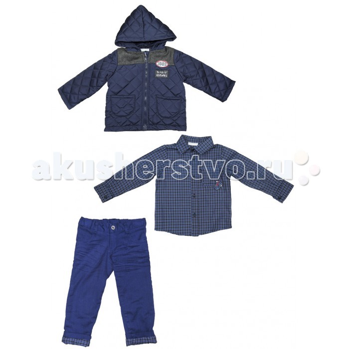 Baby Rose Комплект для мальчика 1841Комплект для мальчика 1841 Baby Rose Комплект для мальчика 1841Комплект для мальчика 1841Комплект для мальчика состоит из 3-х предметов: куртка, рубашка, брюки. Все изделия этого комплекта выполнены из качественного материала привлекательной расцветки. утепленная куртка с капюшоном для прохладной погоды. Отличный вариант для создания модного образа. Куртка 100% полиэстер; рубашка 100% хлопок; брюки 97% хлопок; 3% лайкра. Брюки на хлопчатобумажной подкладке, талия утягивается резинкой. Рекомендации по уходу: 30°, деликатная стирка.<br>