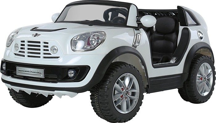 Электромобиль Barty Mini BeachcomberMini Beachcomber Электромобиль Barty Mini BeachcomberMini BeachcomberДвухместный кроссовер Barty Mini Beachcomber – это масштабная копия оригинального концепт кара Mini. Запоминающийся дизайн дополнен отличным функционалом: два двигателя позволяющие развивать скорость до 6 км/ч, три скорости вперед и одна задняя скорость, мягкие кресла из эко-кожи оборудованы ремнями безопасности, эргономичный руль с сигналом, плавный старт, завод нажатием кнопки, usb разъем, подсветка фар. Для безопасности малыша управление машинкой могут взять на себя родители с помощью индивидуального пульта, работающего по Bluetooth соединению. Для детей от 3 - 6 лет Максимальная скорость 6 км, задняя скорость Максимальная нагрузка 30 кг Аккумулятор 12v/7ah. Время работы аккумулятора 60-120 мин. Количество мест 2 Количество двигателей 2 Зеркала заднего вида Материал сидений Эко-кожа Колеса пластик с резиновой вставкой Плавный старт Пульт родительского контроля Индивидуальный блютус (Bluetooh) Зажигание кнопкой, свет фар, разъём USB, звуковые сигналы Ремень безопасности<br>