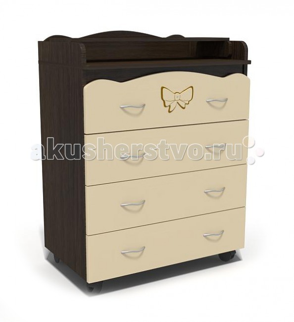 Комод Baby Elite Мишка с бантом пеленальный (4 ящика)Мишка с бантом пеленальный (4 ящика) Комод Baby Elite Мишка с бантом пеленальный (4 ящика)Мишка с бантом пеленальный (4 ящика)Комод Baby Elite Мишка с бантом пеленальный (4 ящика) с удобной доской для пеленания оценят родители, которые хотят получить функциональную и качественную мебель по доступной цене, которая длительное время будет оставаться актуальным решением для детской комнаты. Особенности: Удобный и практичный комод с вместительными ящиками Прочный фасад из МДФ красиво декорирован бантиком Комод имеет 4 больших выдвижных ящика на направляющих Большая откидная доска для пеленания предоставляет достаточно свободы не только малышу, но и маме Бэби Элит комод установлен на 4 поворотных колесика с самоцентрированием, которые позволяют перемещать комод в считанные секунды без каких-либо трудностей Материал: МДФ современный прочный материал, изготовленный горячим прессованием древесных волокон, который не уступает сосновой древесине по механическим свойствам. По своим свойствам плита МДФ отличается от ДСП повышенными плотностью (700-870 кг/ м3), прочностью и влагостойкостью. Благодаря своей высокой плотности и однородной структуре плита МДФ является идеальным материалом для всесторонней обработки при производстве мебели. Фурнитура может отличаться от представленной на фото.<br>