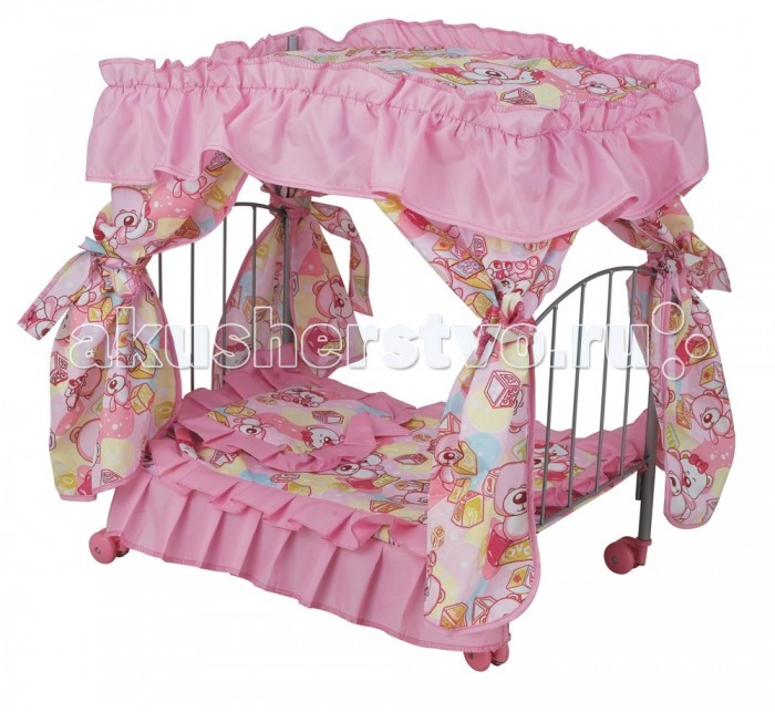 Кроватка для куклы Buggy Boom с балдахином на поворотных колесиках Loona 8891