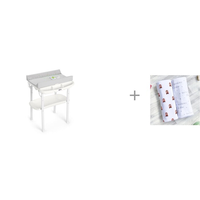 Картинка для Пеленальный столик CAM Aqua с ванночкой и Пеленка Mjolk Автобусы/Hello mommy 80х80 см
