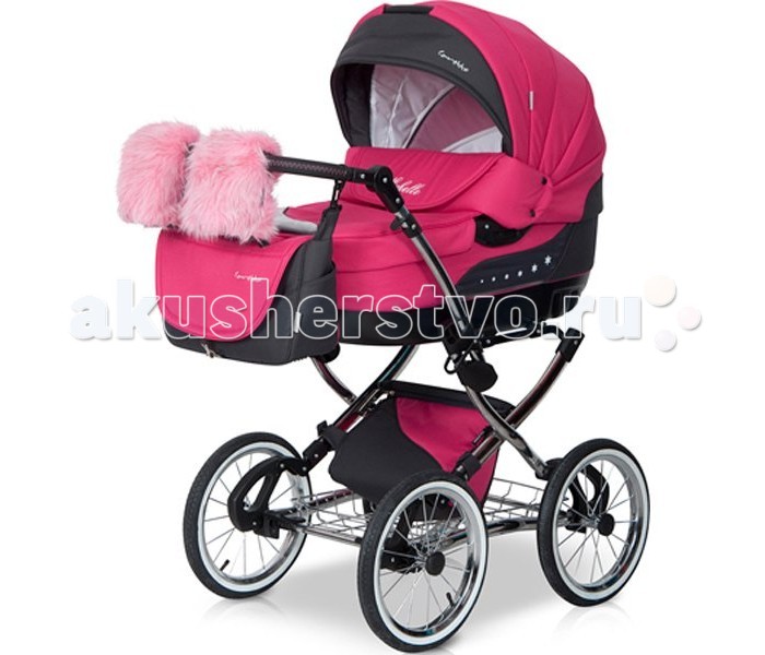 Коляска Caretto Michelle 2 в 1Michelle 2 в 1 Коляска Caretto Michelle 2 в 1Michelle 2 в 1Детская коляска Caretto Michelle 2 в 1 выглядит очень презентабельно – зеркальная хромированная рама, меховые варежки для мамы с креплением на ручку коляски, дополнительная изящная сумка для покупок или игрушек с крышкой – имея такую красавицу, прогулки с малышом будут в радость маме. Детская коляска оснащена двумя модулями, что позволит ее использовать с рождения малыша до возраста 3-х лет. Для комфорта и безопасности ребенка предусмотрены основные наполняющие – жесткий противоударный каркас, мягкая хлопковая внутренняя обивка, надежные ремни безопасности со смягчающими накладками, ограничительные элементы, не сковывающие движения малыша. спальное место люльки (см): длина — 84, ширина — 39, глубина — 22<br>