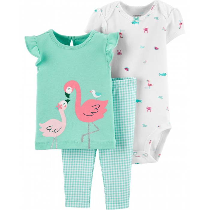 Комплекты детской одежды Carters Комплект для девочки Фламинго (3 предмета)