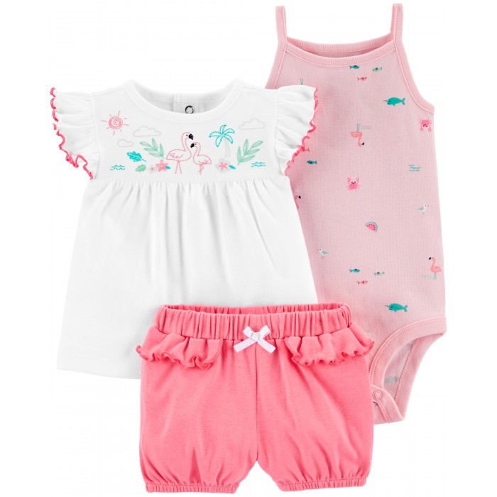 Комплекты детской одежды Carters Комплект для девочки Тропики (3 предмета)