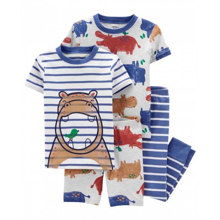 Домашняя одежда Carter's Пижама для мальчика с бегемотами (4 предмета)