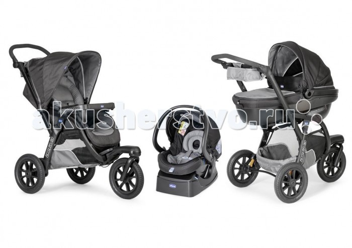 Коляска Chicco Trio Activ3 3 в 1Trio Activ3 3 в 1 Коляска Chicco Trio Activ3 3 в 1Trio Activ3 3 в 1Универсальная коляска Chicco Trio Activ3 используется спортивными родителями, для которых долгие прогулки по различной местности - в удовольствие. Коляска предназначена для катания детей от рождения до 3-х лет. Люлька Trio Activ3: Воздухопроницаемая ткань. Имеется подголовник, высота регулируется с внешней стороны. Вентилируемая база люльки. Система крепления Click Clack надежно фиксирует люльку на раме коляски. Капюшон люльки оснащен сеткой. Сетка отстегивается. Размеры люльки: 45х89х65 см Вес люльки: 4.9 кг Прогулочный блок Trio Activ3: Регулируемая высота спинки вплоть до горизонтального положения. Капюшон раскладывается до бампера. Капюшон с двойным окошком. Защита от УФ-лучей UV50+. Съемный бампер с мягким чехлом. Бампер совмещается с автокреслом Auto Fix Fast. Набор Comfort Kit – мягкие накладки на плечевые и паховые ремни Activ3. Размеры прогулочной коляски: 64.5х121.5х94 см В сложенном положении: 38х64.5х94 см Вес прогулочной коляски: 11.5 кг Автокресло Chicco группы 0+: Система крепления Fix Fast. Способ крепления: 3-х точечные ремни безопасности. Вес ребенка: до 13 кг. Мягкая обивка автокресла, вкладыш для новорожденного снимается. Автокресло может использоваться как переноска или автолюлька: имеется пластиковая ручка для переноски автокресла. Система крепления Click Clack: надежная фиксация автокресла на раме коляски. Размеры автокресла: 44х67х61 см Вес автокресла без базы: 4.6 кг Вес автокресла с базой: 6.8 кг Шасси: Шины с защитой от прокола. Регулируемые амортизаторы, 2 положения. Управление тормозной системой: рычаг находится на ручке коляски. Коляска трехколесная, переднее колесо поворотное. Возможность управлять коляской одной рукой. Регулируемая высота ручки. Компактное сложение. При необходимости можно снять колеса.<br>