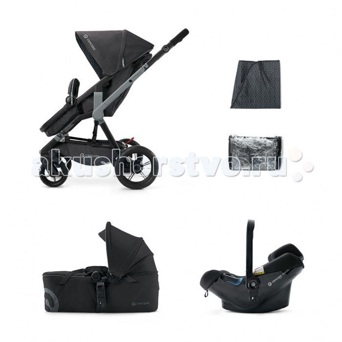Коляска Concord Wanderer Mobility Set Scout + Air Safe 3 в 1Wanderer Mobility Set Scout + Air Safe 3 в 1 Коляска Concord Wanderer Mobility Set Scout + Air Safe 3 в 1Wanderer Mobility Set Scout + Air Safe 3 в 1Коляска Concord Wanderer Mobility Set 3 в 1 - это передовые технологии производства, высокая надежность, безупречный стиль и дизайн. Прогуливаетесь ли вы в парке или отправляетесь с малышом за покупками - Concord Wanderer гарантирует вам высокую маневренность, простоту в управлении и высокую проходимость. Она оснащена износостойкими колесами великолепной проходимости, амортизаторами на всех колесах и специальной эластомерной подвеской на задних колесах, которые обеспечивают малышу комфорт во время поездки. Как результат – комфортная и бесшумная поездка не только на ровном асфальте, но и даже на брусчатке. Прогулочный блок: предназначена для детей с рождения до 3-х лет (или до 15-ти кг) устанавливается «лицом к маме» или «лицом к дороге» регулировка наклона спинки до практически горизонтального положения. 10 положений наклона спинки 5-ти точечные ремни с мягкими накладками удобная подножка съемный бампер 4 позиции регулировки капюшона ткань капюшона имеет УФ-защиту 50+ съемные чехлы из современного материала устойчивого к воде и грязи тканевые части полностью снимаются для чистки, допускается машинная стирка в теплой воде. Люлька Concord Scout: легкая, удобная складная люлька предназначена для детей с рождения и до 9 месяцев люлька со встроенным адаптерам устанавливается на шасси колясок фирмы Concord обеспечивает малышу исключительный комфорт дома, в машине, на прогулке водоотталкивающее внешнее покрытие, внутреннее - флис двухсторонний матрасик утепленная накидка на люльку с регулируемым отворотом крепится на молнии система Pro Fix закрепление и снятие люльки одной рукой (с помощью кнопки на ручке) компактный размер в сложенном виде пластиковый каркас, состоящий из двух частей с центральным соединением для сложения регулируемая система кондиционирования люльки предотвращает внутреннюю конденсацию регулируемый капюшон, крепится по корпусу люльки на молнии открывающееся вентиляционное окошко с интегрированной антимоскитной сеткой в капюшоне удобные ручки для переноски люлька фиксируется на раме при снятой обшивке сидения тканевые детали съемные, можно стирать в режиме деликатной стирки. Автокресло Concord Air.Safe: усовершенствованная модель Concord Air соответствует Европейскому стандарту безопасности ECE R 44/04 автокресло-переноска предназначено для детей весом от 0 до 13 кг (возраст 0 - 15 месяцев) новые высокоэкологичные материалы и более удобная форма наполнителя подходит для универсального использования - в автомобиле, дома или на прогулке развитая боковая поддержка и мощный подголовник вентиляционные отверстия в спинке - для здорового микроклимата внутри съемный солнцезащитный козырек мягкий ортопедический вкладыш для младенцев подголовник, регулируемый по высоте в 3 положения вместе со встроенными ремнями ручка для переноски - фиксируется в нескольких положениях оборудовано трехточечными ремнями безопасности верхний чехол легко снимается для стирки и чистки установка против хода движения автомобиля возможность установки на заднее и переднее сидение автомобиля при отключенной подушке безопасности монтируется при помощи штатных ремней безопасности автомобиля возможность установки на шасси коляски по ходу и против хода движения установка кресла одной рукой на TS адаптер оснащено системой фиксации isofix, но в этом варианте нужно приобрести дополнительную базу AIRFIX. Ручка: регулируемая сплошная ручка перекидная ручка. Колеса: прочные, износостойкие колеса на подшипниках амортизация на всех колесах передние колеса вращаются на 360 градусов, имеют возможность фиксации подрессоренные колеса обеспечивают комфорт малышу во время поездки даже по неровной дороге. Шасси: облегченная алюминиевая рама cветоотражающие элементы на передних и задних колесах, а так же ручке – их не видно днем, зато очень хорошо видно ночью компактная система сложения книжкой ножной тормоз эластичные элементы подвески на задних полуосях, сглаживают вибрацию и неровности на любой дороги возможность установки люльки для новорожденного Concord Sleeper и детского автокресла Concord Air (приобретаются отдельно) вместительная корзина для покупок.<br>