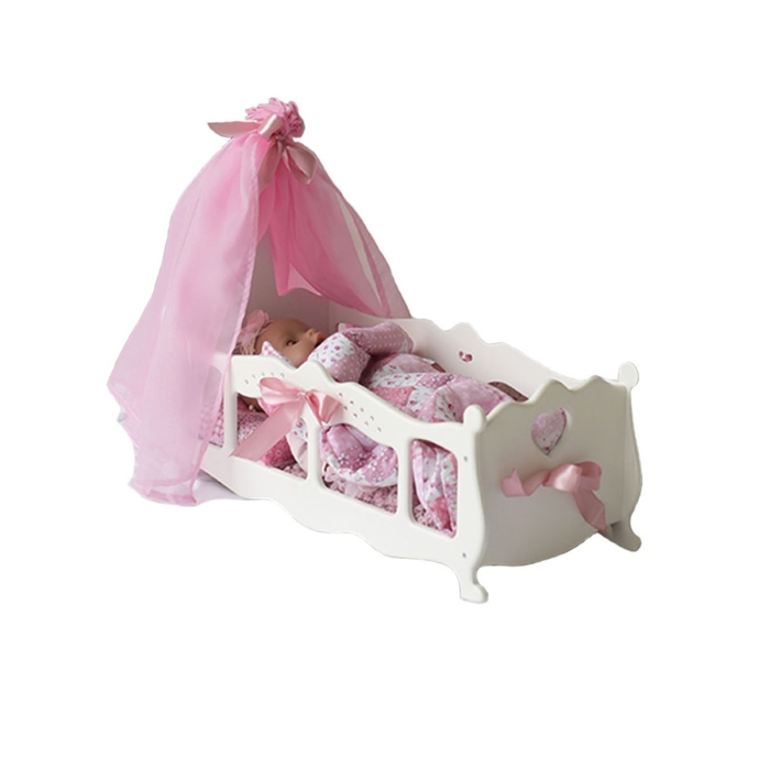 Кроватка для куклы ПК Лидер Diamond princess Колыбелька с постельным бельем и балдахином 71519/72519