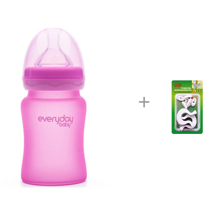 Бутылочка Everyday Baby Стеклянная 150 мл с индикатором температуры и блокирующие устройства Baby Safety
