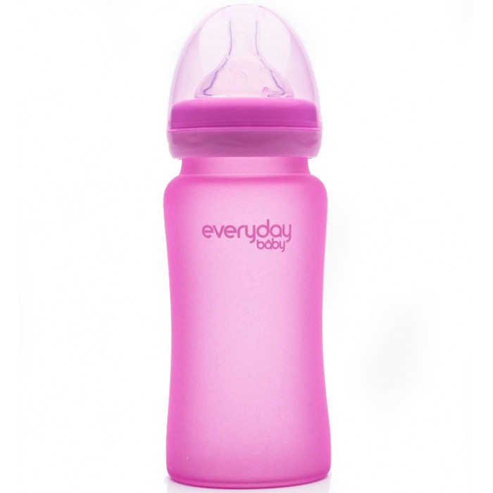 Бутылочка Everyday Baby Стеклянная с индикатором температуры и защитным силиконовым покрытием 240 мл