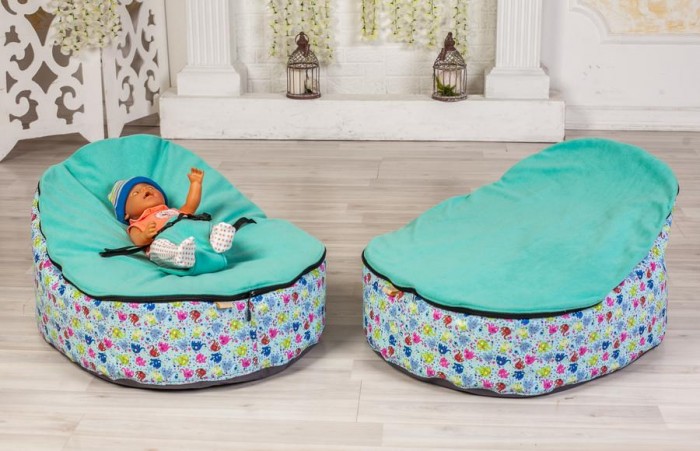 фото Feter Кокон-шезлонг 2 в 1 Baby Bean Bag Слоники голубые флис