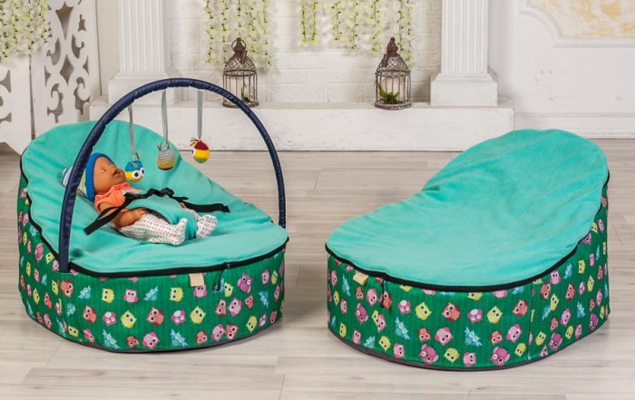 фото Feter Кокон-шезлонг 2 в 1 Baby Bean Bag Совы флис дуга с игрушками