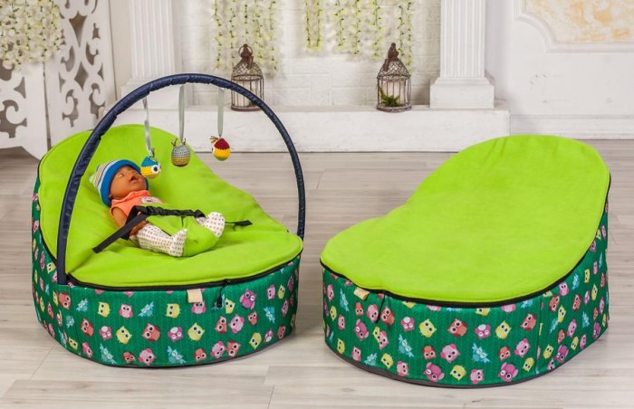 фото Feter Кокон-шезлонг 2 в 1 Baby Bean Bag Совы флис дуга с игрушками