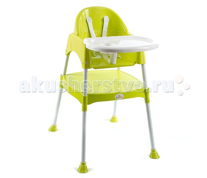 Стульчик для кормления FunKids Eat And PlayEat And Play Стульчик для кормления FunKids Eat And PlayEat And PlayСтульчик для кормления Funkids Eat And Play растёт вместе с Вашим малышом и отвечает всем потребностям ребёнка. Малыш сможет обедать вместе с Вами как только научится сидеть. Стул легко трансформируется в стульчик со столом-партой, которые можно использовать для игр. Стульчик для кормления Funkids Eat And Play оснащен съемным столиком который позволяет использовать эту модель, как для самых маленьких детишек, так и для тех кто постарше. Столик можно снять и расположить стульчик, у стола взрослых. Стульчик оборудован пятиточечным ремнем, который надежно удержит маленького ребенка в стульчике. Особенности: 1. Долгое время использования Обычные детские стульчики для кормления можно использовать только до возраста 2-х, 3-х лет. Наш детский стульчик прослужит вам гораздо дольше, до тех пор, пока вашему ребенку не исполнится 6 лет. 2. Функциональность и универсальность Обычные высокие детские стульчики можно использовать только для кормления ребенка, в то время как наш стул можно использовать как во время еды, так и для игры и занятий. 3. Безопасность и экологичность Материалы, которые используются в нашем детском стульчике, безопасны для здоровья ребенка и окружающей среды. При производстве используется специальный пищевой пластик, который не содержит Фенол-А и прошел все соответствующие испытания и тесты. Устройство стула и материалы подходят для детей и совместимы со стандартами безопасности. Вы можете ставить на поднос стула горячую посуду и еду. Максимальная весовая нагрузка на стул - 116 кг, что многократно превышает запрашиваемые параметры прочности. 4. Простота сборки Наш детский стул легко собирается и собирается. 5. Простота транспортировки Размеры разобранного стула достаточно небольшие, он удобен для транспортировки. Вы можете легко захватить стульчик с собой и использовать его даже на природе. Конструкция стульчика обеспечивает устойчивое положение даже на скользкой или неровной поверхности. Не имеет острых углов. Легко трансформируется из высокого стульчика для кормления в стульчик-стол. 5-точечные ремни безопасности. Съемный пластиковый поднос. Европейский стандарт безопасности EN 14988. Рекомендован для детей от 6 мес. до 6 лет. Вес всего стула в сборе всего лишь 4.2 кг<br>