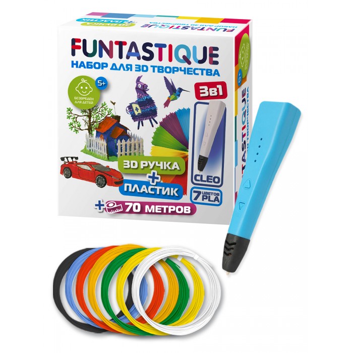 Funtastique Набор: 3D-ручка Cleo и PLA-пластик 7 цветов