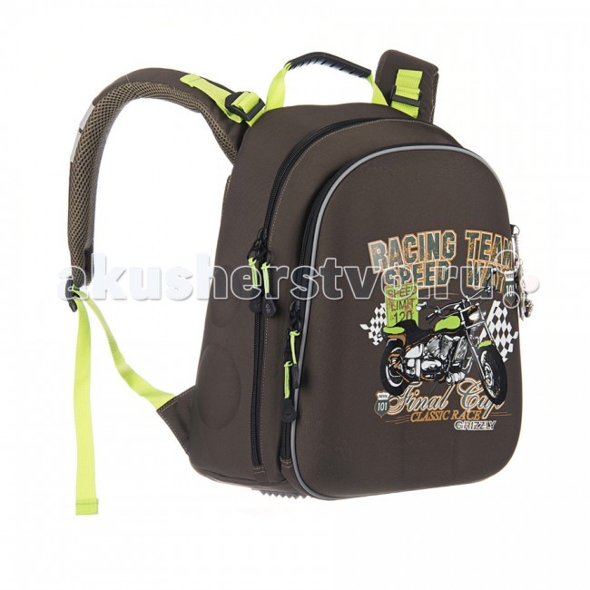 Grizzly Ранец RA-542-5Ранец RA-542-5 Grizzly Ранец RA-542-5Ранец RA-542-5Ранец Grizzly RA-542-5 с двумя отделениями. Ткань, из которой изготовлена данная модель, не только обладает свойствами и достоинствами натуральных материалов, но и превосходит их. Она прекрасно держит форму, устойчива к загрязнению, легко стирается, быстро сохнет. Рюкзак школьный формованный (хорошо держащий форму) Два отделения на молнии: основное со специально разработанными плавающими отделениями, позволяющими разложить учебники более организованно, и дополнительное с карманом-органайзером с отделениями для мобильного телефона, ручек и с держателем для ключей. Удобная ручка-переноска над лямками со специальной резиновой накладкой. Эргономичные лямки со ступенчатой регулировкой имеют анатомическую, скруглённую формой, которые повторяют контур детских плеч и обеспечивают абсолютный комфорт при ношении ранца. Спинка разработана с учетом анатомических особенностей детского позвоночника, а рельефная структура способствует эффективному распределению температуры, делая ношение ранца комфортным даже в жару. Яркий дизайн. Красочный принт ранца поднимет настроение Вашего ребёнка. Материал: Нейлон 1680<br>
