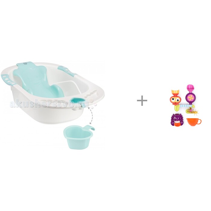 фото Happy baby ванночка детская с анатомической горкой bath comfort и набор игрушек для ванной eureka