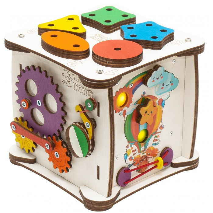 Деревянная игрушка Evotoys Бизиборд кубик Знайка Семицветик Макси