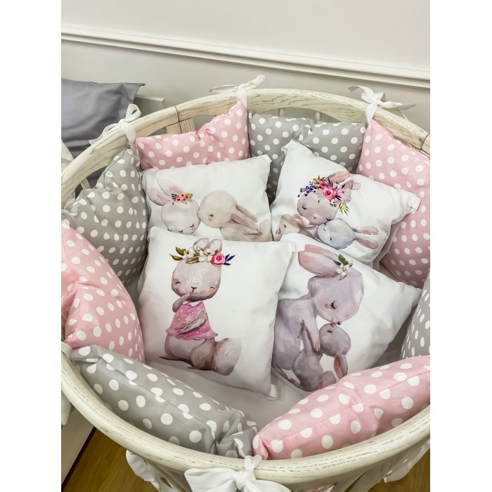 фото Бортик в кроватку happy family studio милые зайчата