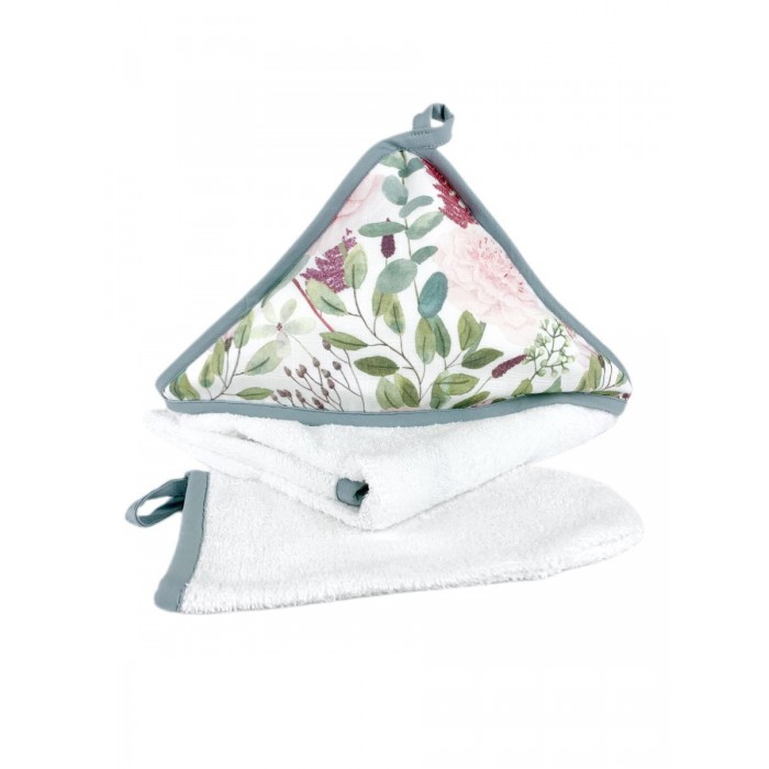 Mom'Story Design Комплект для купания новорожденных Пионы (полотенце и мочалка)