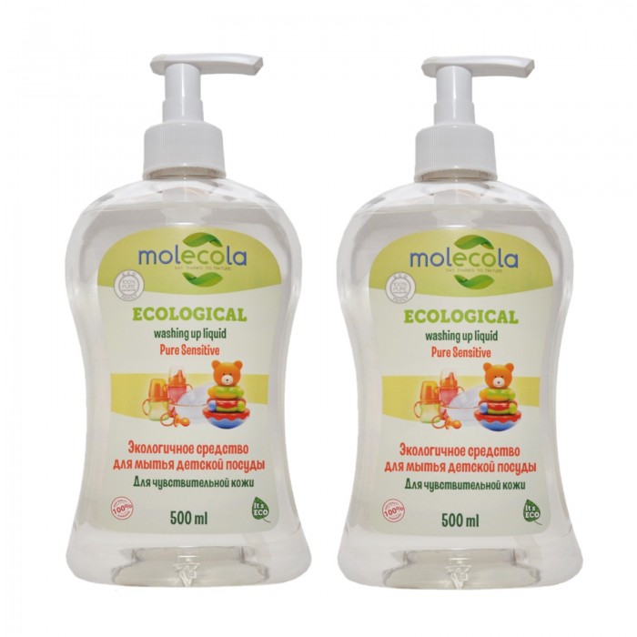 фото Molecola pure sensitive экологичное концентрированное средство для мытья детской посуды и для чувствительной кожи рук 500 мл 2 шт.