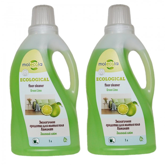 фото Molecola экологичное универсальное средство для мытья пола ламинат зеленый лайм 1 л 2 шт.