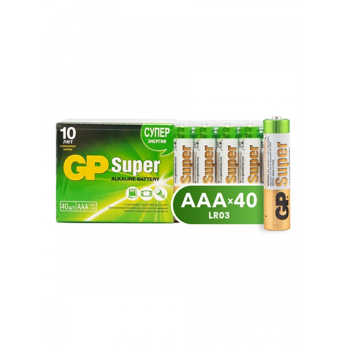 фото Gp упаковка щелочных батареек ааа (lr03) super alkaline 40 шт.