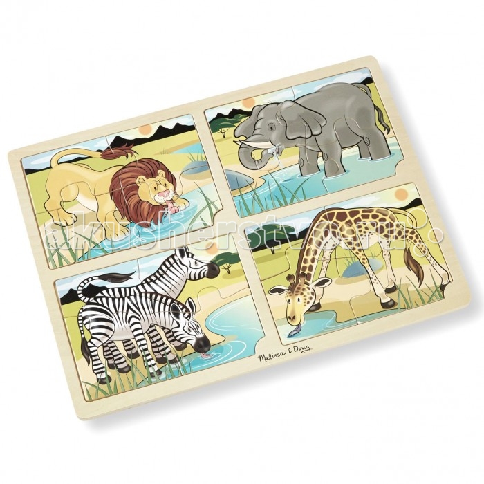 Деревянные игрушки Melissa & Doug Пазл Сафари 4 в 1 детские игрушки