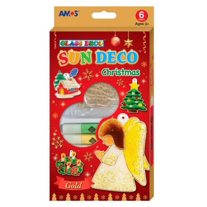 Amos Набор витражных красок Новогодний № 1: 6 цветов, 6 витражей, наклейки