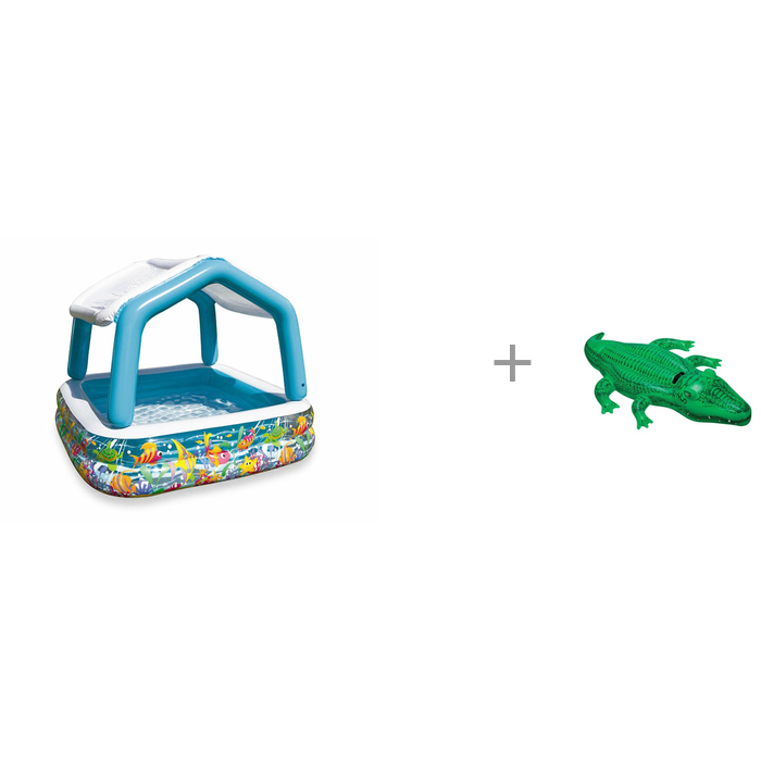 фото Бассейн intex детский домик с навесом и надувной крокодил с ручками