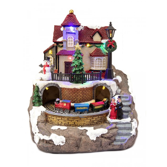 Лючия Фигурка декоративная RB-230 Новогодний дом с поездом S