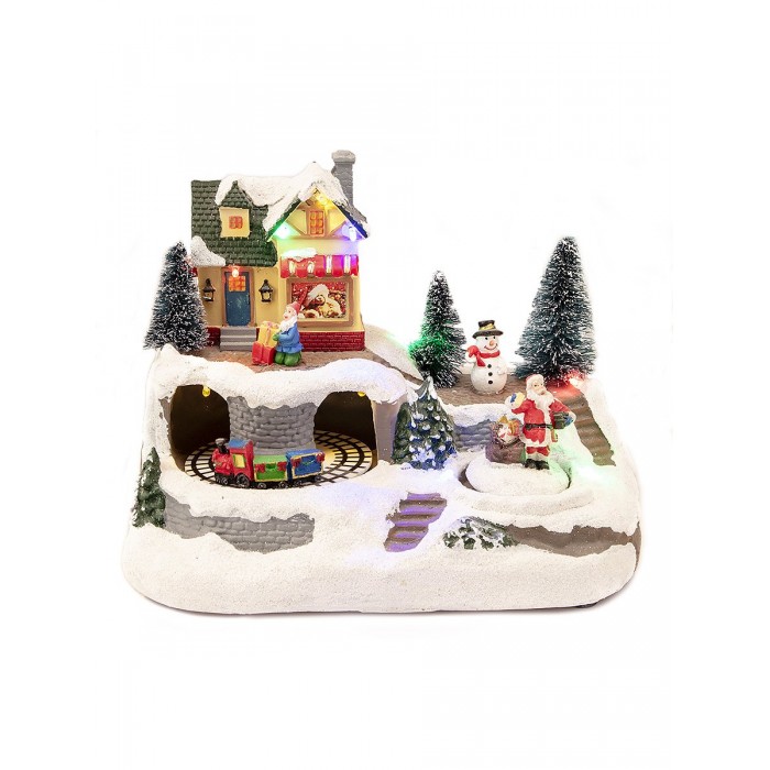 Лючия Фигурка декоративная RB-240 Новогодний дом с поездом XL