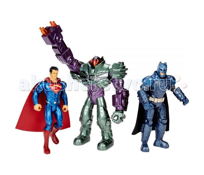 Mattel Игровой набор Бэтмен и Супермен против ЛексаИгровой набор Бэтмен и Супермен против Лекса Mattel Игровой набор Бэтмен и Супермен против ЛексаИгровой набор Бэтмен и Супермен против ЛексаMattel Игровой набор Бэтмен и Супермен против Лекса составляют три прекрасно детализированные фигуры мультяшных героев. Фигурки выполнены в виде Бэтмена, Супермена и их противника - Лекса Лютора. Такие фигурки пополнят коллекцию взрослого коллекционера и непременно займут в импровизированном сражении ребёнка. С таким набором Ваш малыш почувствует себя в компании настоящих супергероев. Особенности: Все фигуры прекрасно детализированные У всех фигур подвижные части тела У Бэтмена снимается шлем. Высота фигуры Лекса: 17 см. Высота фигуры Бэтмена и Супермена: 15 см.<br>