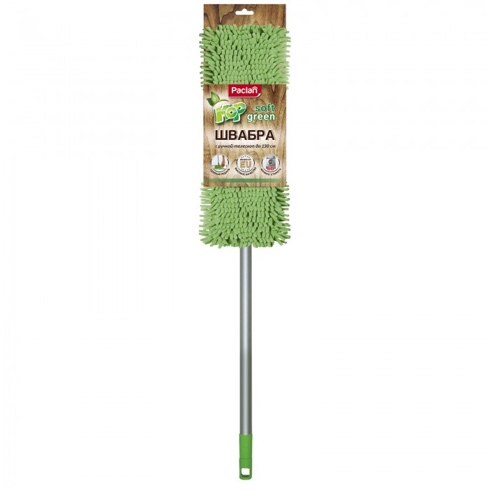 Картинка для Paclan Швабра Green Mop Soft с плоской насадкой и телескопической ручкой