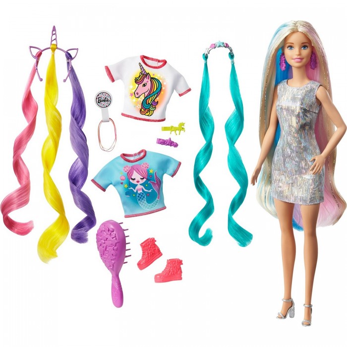 фото Barbie кукла радужные волосы со съемными разноцветными прядями