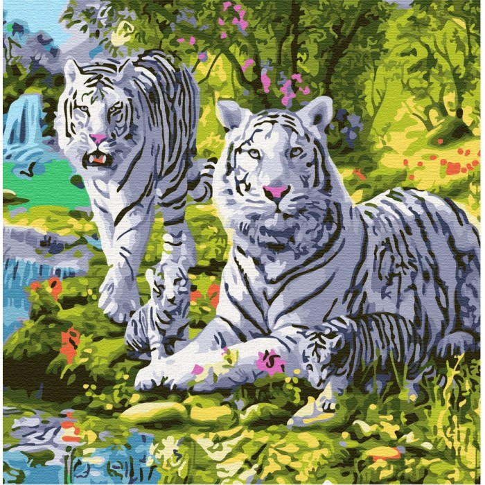 Картины по номерам Molly Картина по номерам Семейство белых тигров 30х30 см