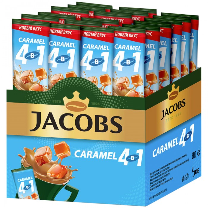 Jacobs Кофе растворимый Caramel со вкусом карамели 4 в 1 24 шт.