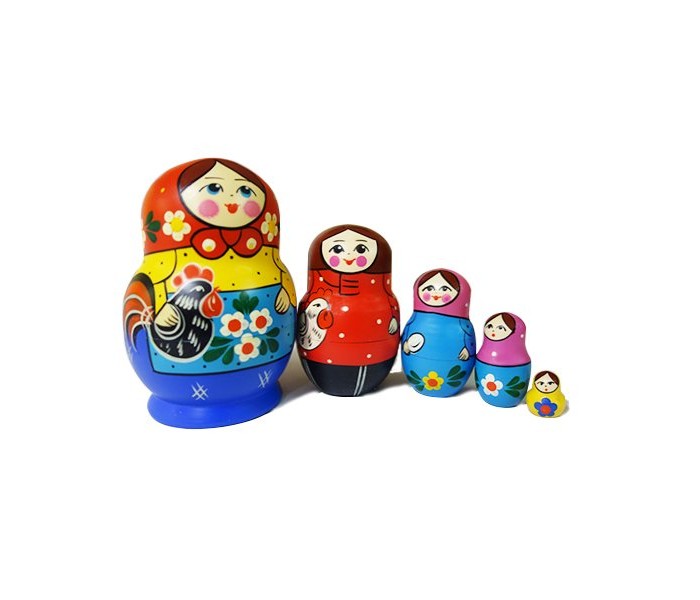 фото Деревянная игрушка rntoys матрешка круглая девочка с петухом 5 в 1