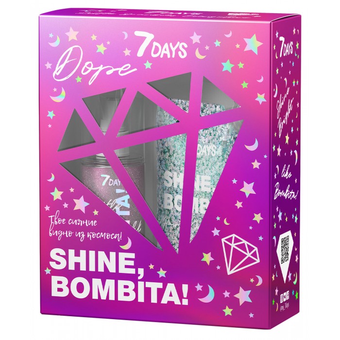 фото 7days подарочный набор shine, bombita! dope: гель-глиттер для волос и мерцающий мист